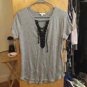 Grey T-shirt w/ Lace Up V-Neck